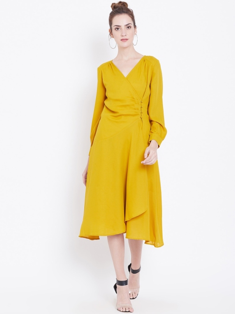 DODO & MOA Women Yellow Solid Wrap Dress