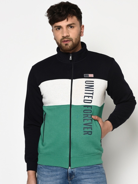 Octave Men Black & Green Colourblocked Sweatshirt