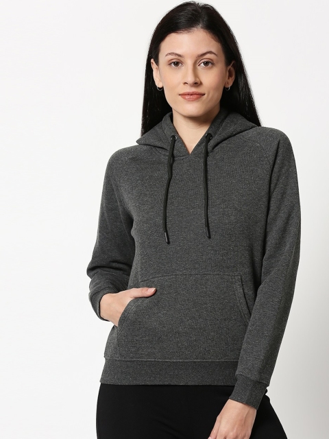 Bewakoof Women Grey Solid Hooded Sweatshirt