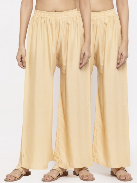 NEUDIS Women Beige Solid Flared Palazzos