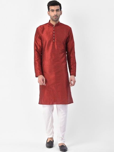 SG LEMAN Men Maroon & White Woven Design Kurta with Pyjamas