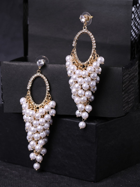 Yellow Chimes White & Gold-Toned Contemporary Drop Earrings