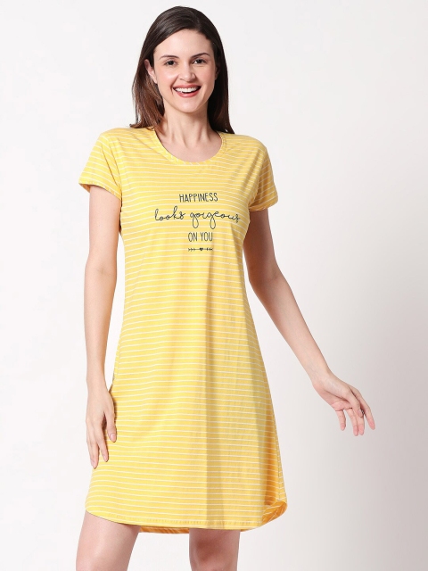 Zeyo Yellow Pure Cotton Printed Nightdress