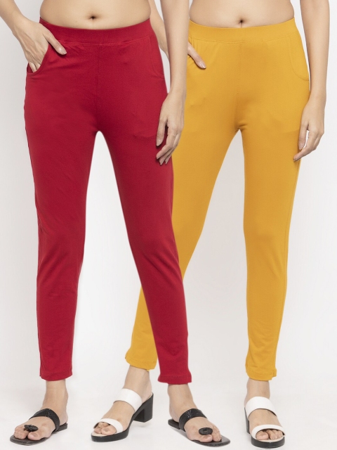 NEUDIS Women Pack of 2 Solid Ankle Length Leggings, Maroon