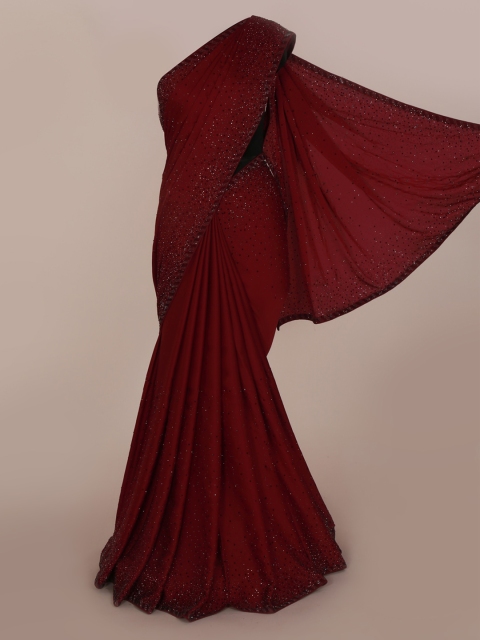 Pothys Maroon Embellished Satin Saree