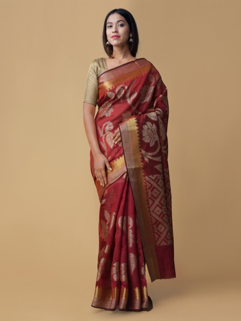 Unnati Silks Red Woven Design Banarasi Saree