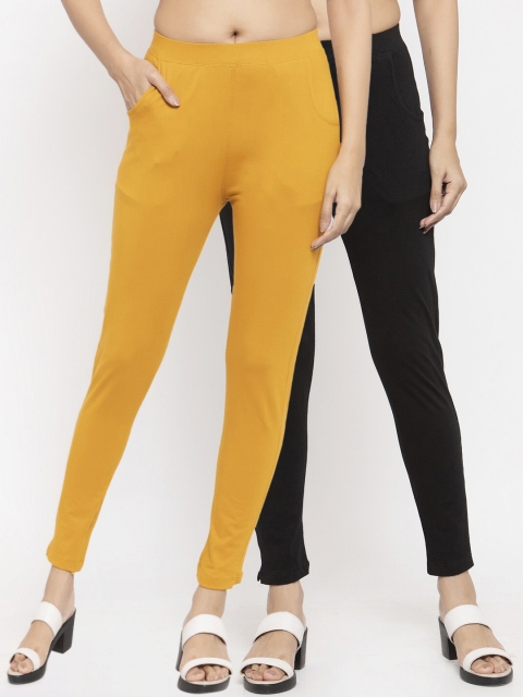 NEUDIS Women Pack Of 2 Solid Ankle-Length Leggings, Black