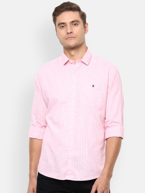 Louis Philippe Jeans Men Pink & White Slim Fit Striped Casual Shirt