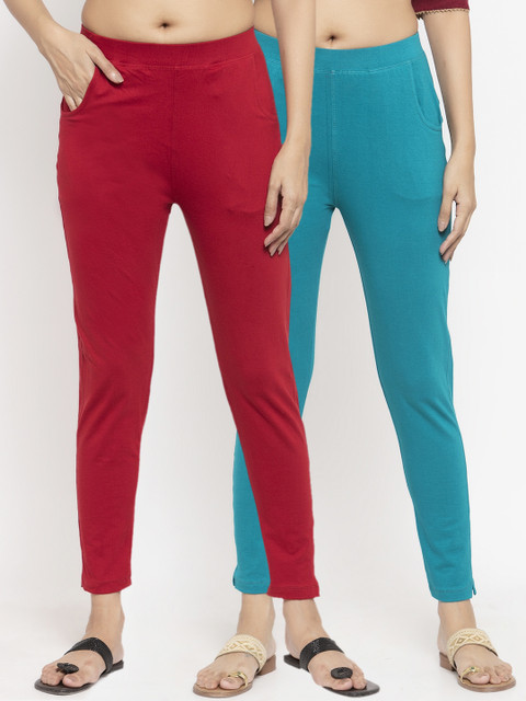 NEUDIS Women Pack Of 2 Solid Ankle-Length Leggings, Maroon 
NEUDIS Women Pack Of 2 Solid Ankle-Length Leggings, Maroon