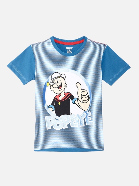 Kids Ville Boys Blue Popeye Printed Round Neck Pure Cotton T-shirt