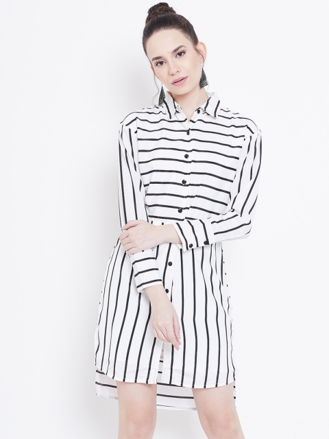 DODO & MOA Women Off-White & Black Striped Shirt Dress