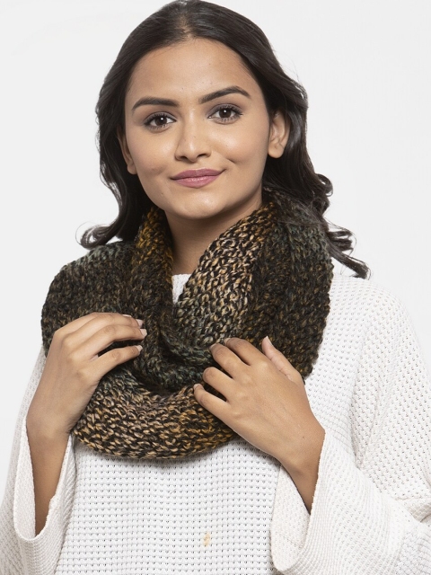 Bodh Design Unisex Brown & Yellow Self-Design Hand-Knitted Snood Muffler