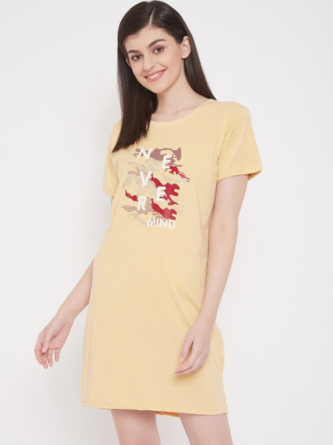 Clovia Women Yellow Printed Nightdress