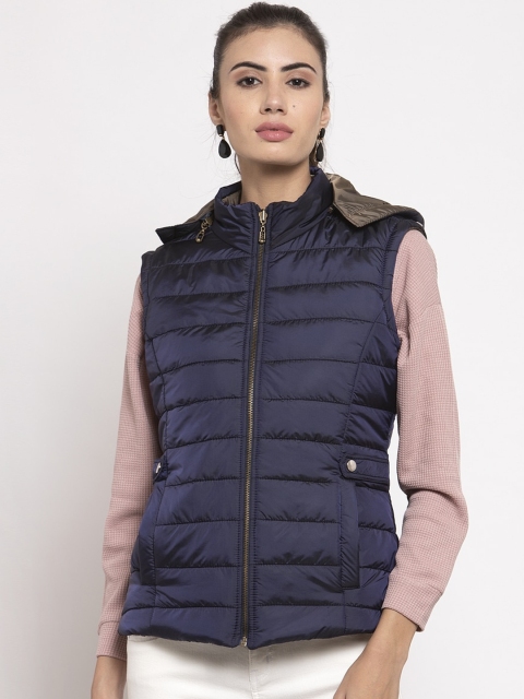 Global Republic Women Navy Blue Solid Puffer Jacket