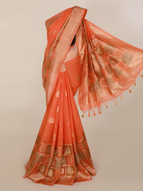 Pothys Peach-Coloured Woven Design Jute Silk Saree