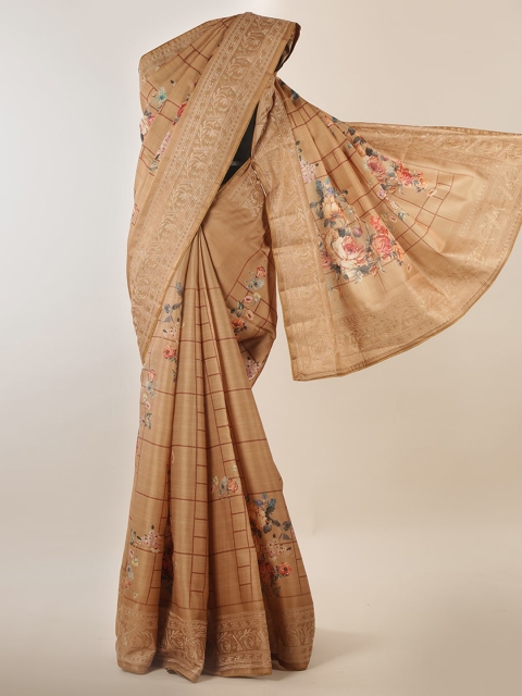 Pothys Brown & Red Jute Silk Printed Saree