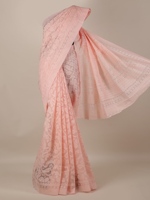 Pothys Peach-Coloured Printed Jute Silk Saree