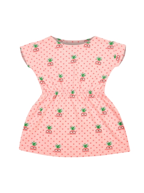 The Flybees Girls Pink Printed Fit and Flare Dress