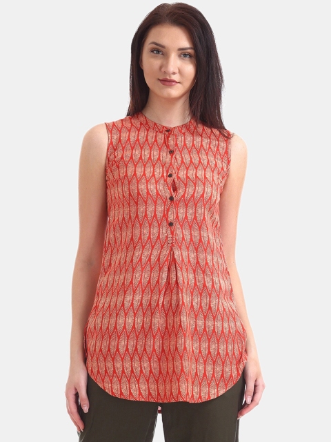 Bronz Printed Sleeveless Tunic, Red
