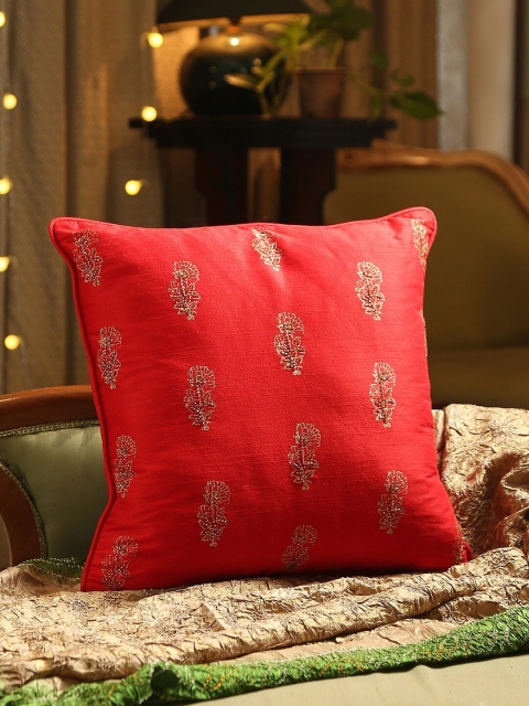 Amoliconcepts Red & Gold-Coloured Block printed & Hand Beaded Silk Square Cushion Cover
Amoliconcepts Red & Gold-Coloured Block printed & Hand Beaded Silk Square Cushion Cover