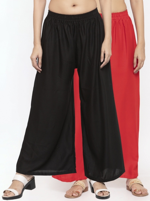 NEUDIS Women Black & Red Set of 2 Solid Flared Palazzos