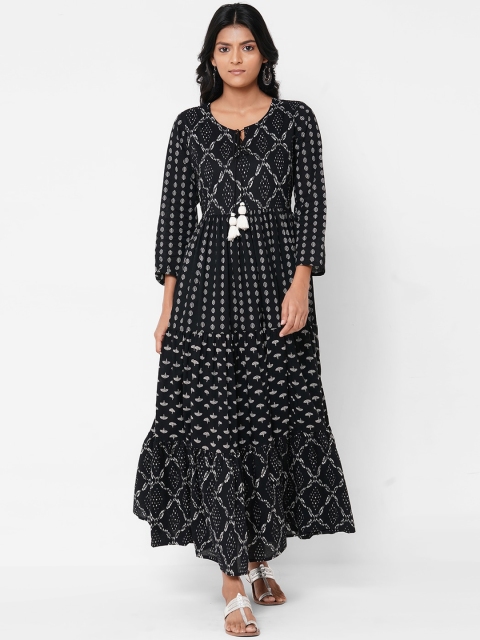 FASHOR Women Black Printed Maxi Dress