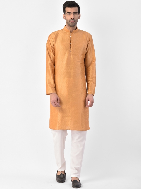 SG LEMAN Men Gold-Toned & White Solid Kurta with Pyjamas