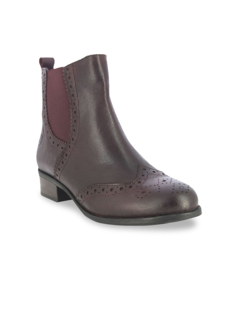 Alberto Torresi Women Maroon Leather Mid-Top Flat Boots