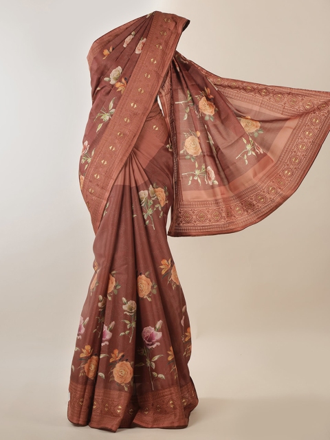 Pothys Brown & Orange Jute Silk Woven Design Saree