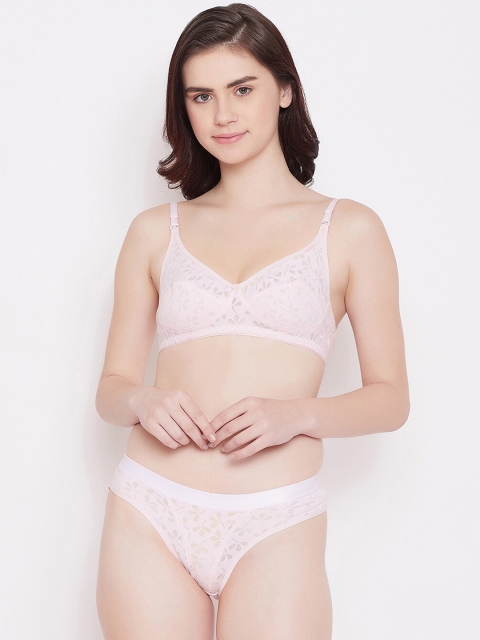 Aliza Women Pink Solid Lace Lingerie Set SET SET_PINK-2.30_461804-PINK