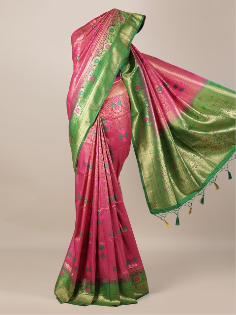 Pothys Magenta & Green Jute Silk Woven Design Saree