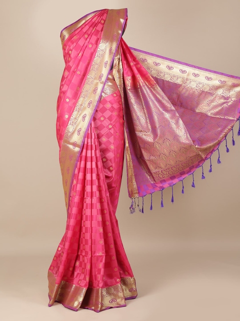 Pothys Pink & Gold-Toned Art Silk Woven Design Saree