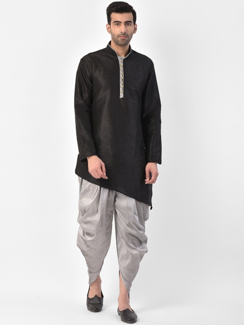 SG LEMAN Men Black & Grey Solid Kurta with Dhoti Pants