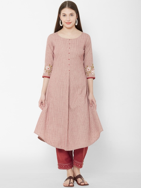 Os Women Pink & Maroon Printed Pure Cotton Kurta with Trousers