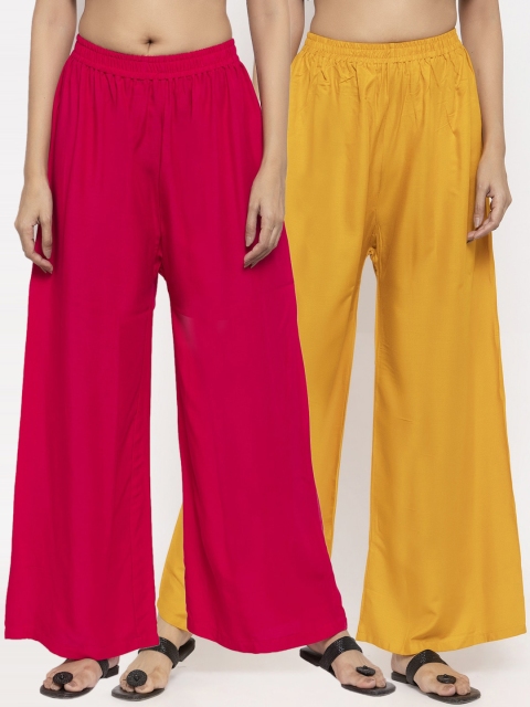 NEUDIS Women Magenta & Yellow Solid Flared Palazzos