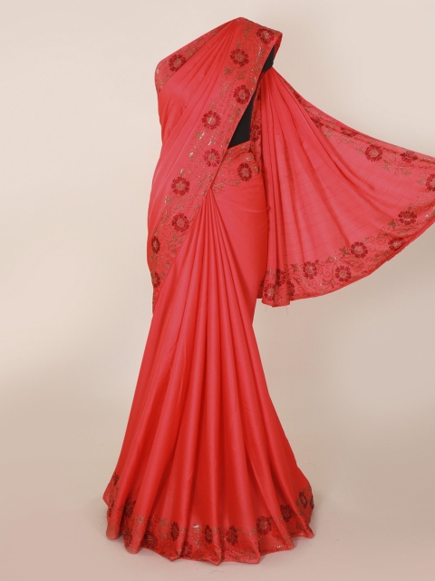 Pothys Pink Solid Pure Georgette Saree