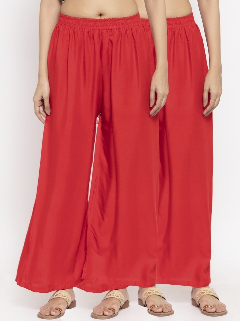 NEUDIS Women Pack Of 2 Red Solid Flared Palazzos
