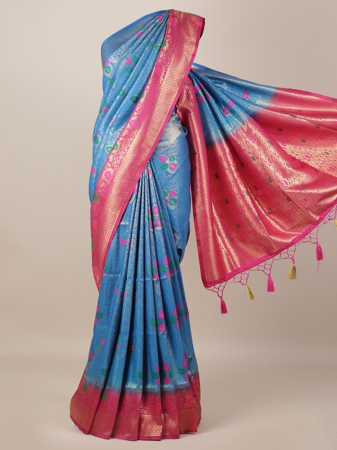 Pothys Blue & Red Jute Silk Woven Design Saree