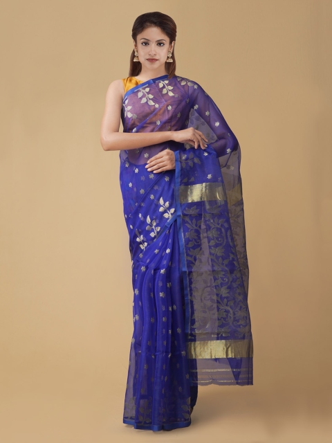 Unnati Silks Blue Silk Cotton Printed Maheshwari Saree