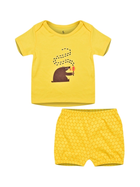 The Flybees Kids Yellow & Brown Printed Cotton Clothing Set