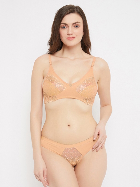 ALIZA Women Peach coloured Lace Lingerie Set SET_SKIN.30_451792