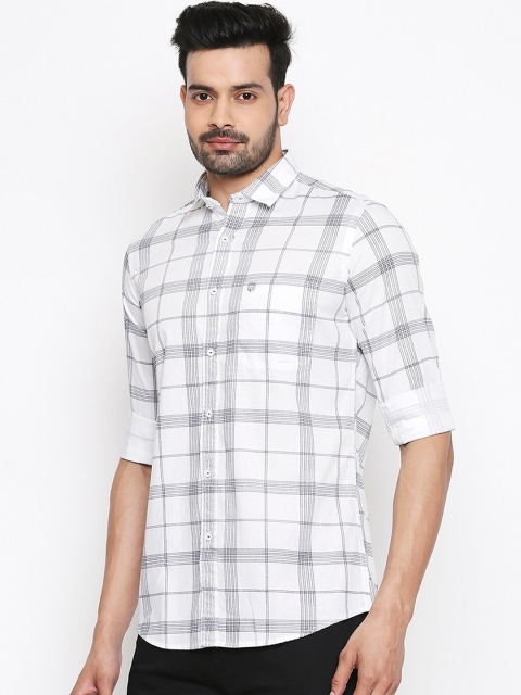 Integriti Men White Slim Fit Checked Cotton Casual Shirt
