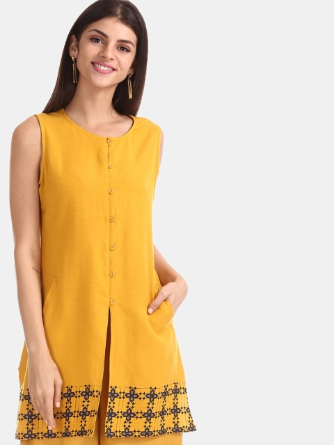 Bronz Women Mustard Yellow Printed Tunic