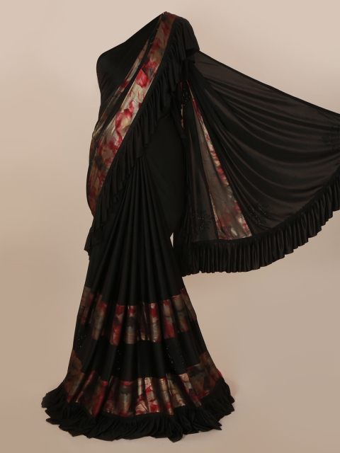 Pothys Black Solid Cotton Blend Saree