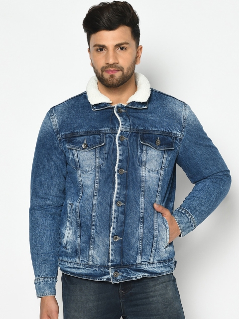 METTLE Men Blue Solid Denim Jacket