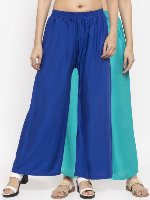 NEUDIS Women Pack Of 2 Blue Solid Flared Palazzos