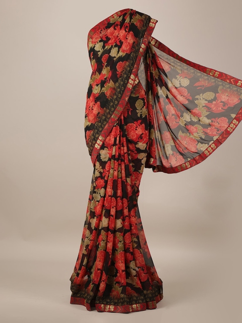 Pothys Black Printed Poly Georgette Saree