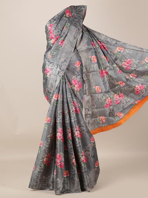 Pothys Grey & Pink Jute Silk Printed Saree