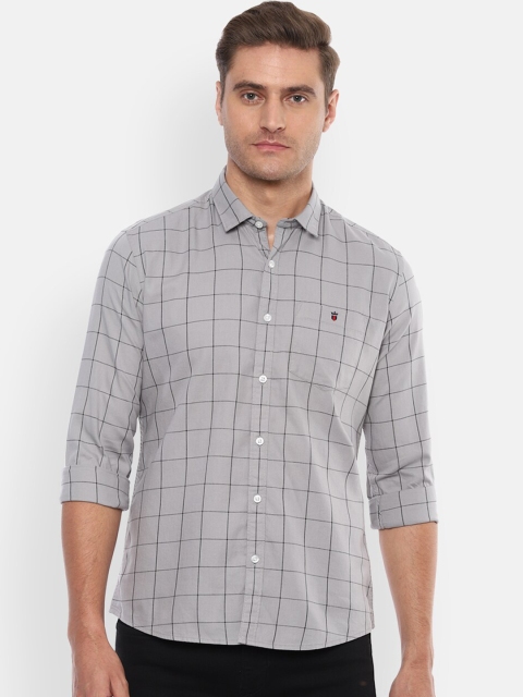 Louis Philippe Jeans Men Grey Slim Fit Checked Casual Shirt