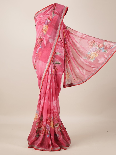 Pothys Pink & Yellow Poly Georgette Printed Saree